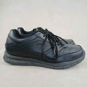 Sketchers 9.5 Mens Shoes Sneakers Slip Resistant Wide Black Leather Black